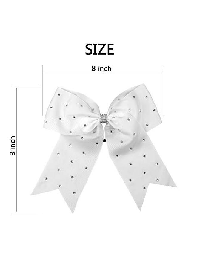 ICObuty 8 Inch Jumbo Cheerleader Bows With Bling Fling Rhinestones Ponytail Holder Cheerleading Bows Hair Tie 6 Pcs College (Red) - Image 3