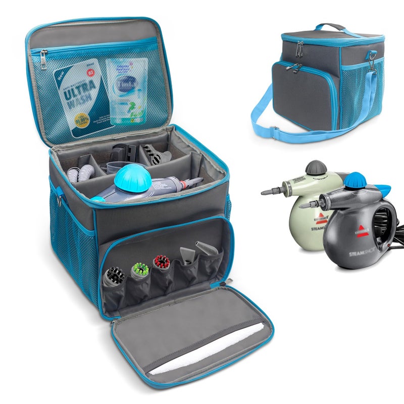 JAYOBGO Carry Bag for Bissell SteamShot Steam 39N7V39N7A Cleaner Handheld Steam Cleaner attachments Adjustable Compartments Large Storage Bag for bissell steamshot accessories Bag Only Gray Blue - Image 2