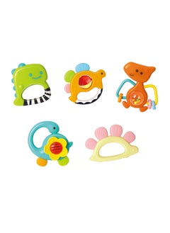 HOLA Hola 5-stages Dinosaur Rattles Teether 5pc Gift Set, Teething Relief, Fine Motor Skills, Bright Colors, Sensory Toys, Baby Toys, Baby Teether, Baby Rattle, Animal Rattle, Age-Specific Rattles from 3M+  - Image 1