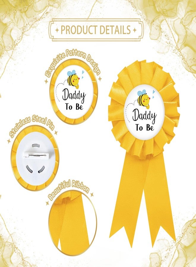 SUPERLUBY Daddy to Bee Tinplate Badge Pin, Bee Daddy to Be Pin for Men, Bee Gender Reveal Brooch Button Pin, Yellow Rosette Daddy to Bee Button for Baby Shower/Newborn Baby Party Celebration - Image 2