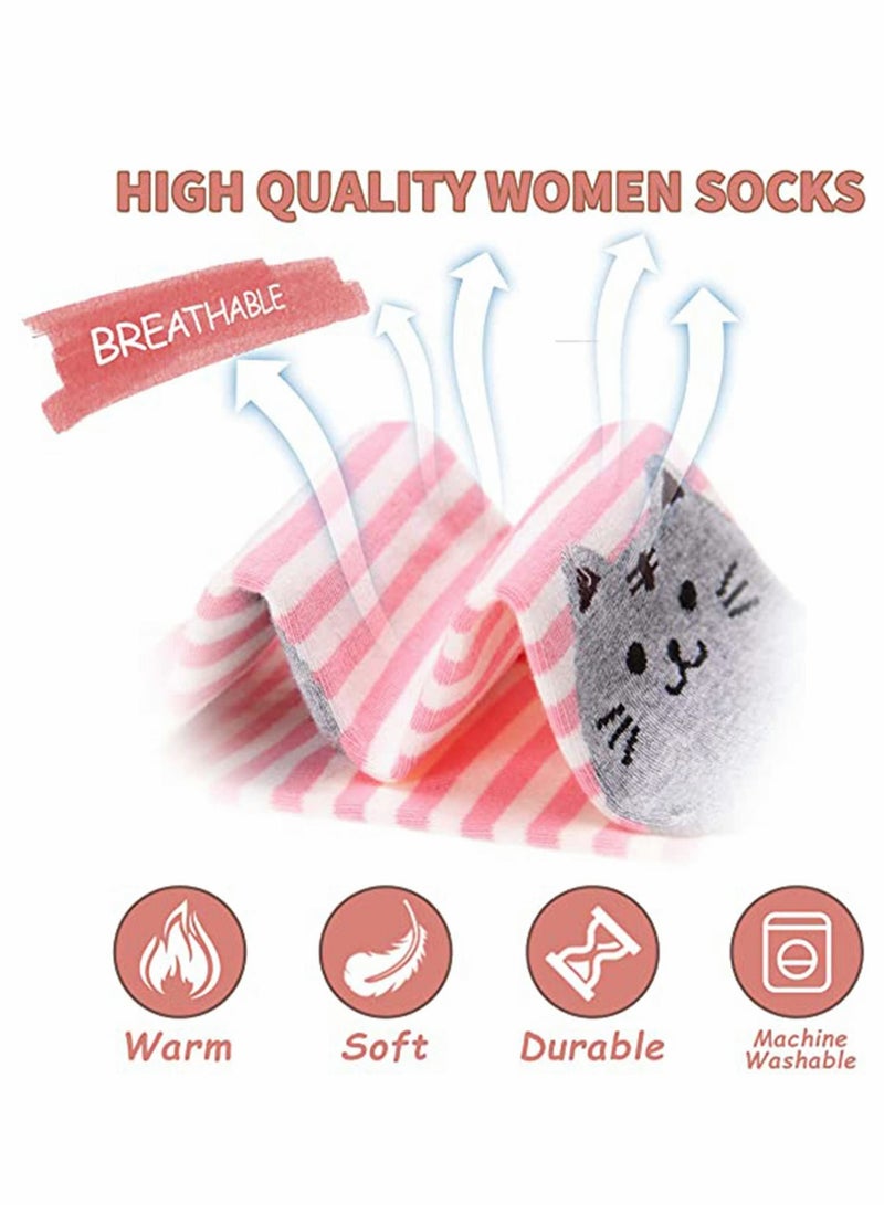 Women Socks, Girl Cartoon Animal Cute Casual Cotton Novelty Crew Winter Athletic Warm Hiking Soft Thick Mid Calf Socks Gifts, Running for Running, Cycling, Sports (6 Pairs)