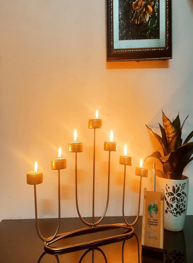 ATRANGEE Bystreet Artisans Home Decors Candle Stand Tea Light Holder for Valentine's Day Decoration Theme Party Decorations Table Top Centerpiece Candle Holder (7 Slot Golden) - Image 1
