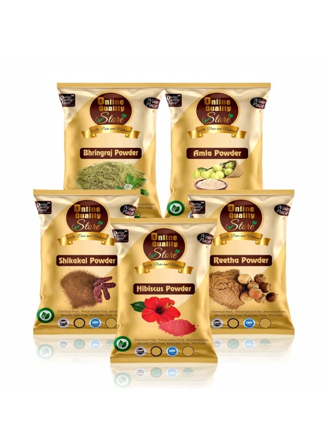 Online Quality Store Amla Reetha Shikakai, Bhringraj and Hibiscus Powder for Hair |Aritha|Ritha|Soapnuts|Indian Gooseberry |organic Bhringraj |Hibiscus /gudhal /gudhal fool powder(Pack of 5 ,50g each ,Total 250g Pack) - Image 1