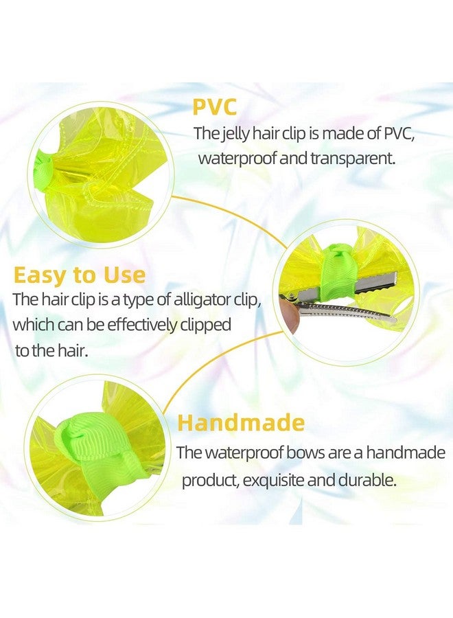 CN Waterproof Jelly Hair Bows, Multi-colored PVC Summer Swim Pool Bow Clips Transparent Hair Accessories for Girls Toddler Infants Kids Teens Children (Swim Pool Bows, 4inch) - Image 3