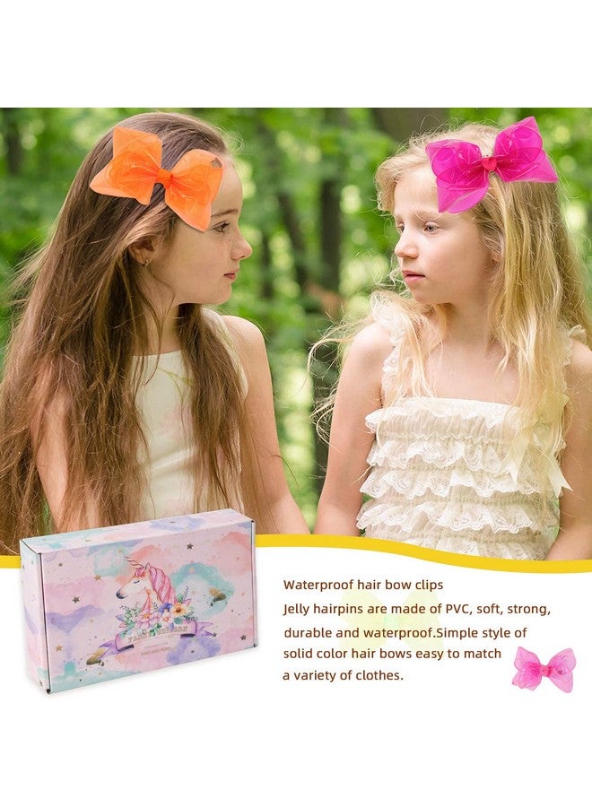 CN Waterproof Jelly Hair Bows, Multi-colored PVC Summer Swim Pool Bow Clips Transparent Hair Accessories for Girls Toddler Infants Kids Teens Children (Swim Pool Bows, 4inch) - Image 5