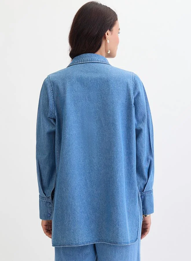 فيميلا بلوزة دنيم بأكمام طويلة