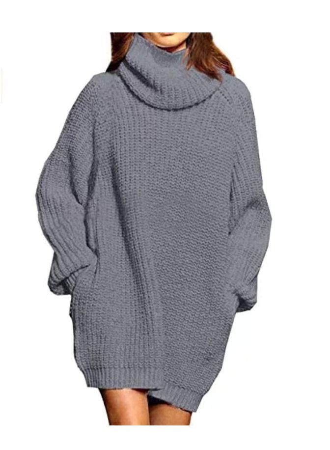 Loquat Women's Fashion Simple Autumn And Winter Medium long Turtleneck Sweater 