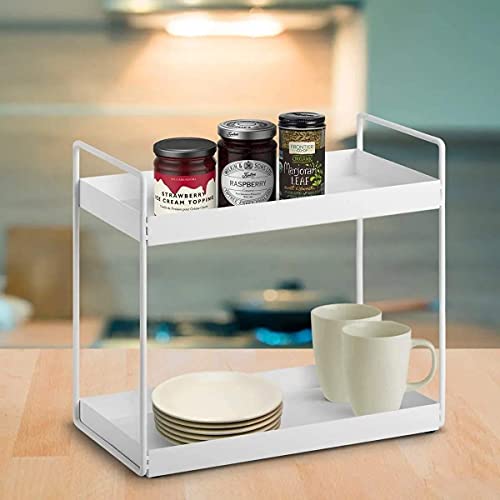 Cri8Hub Premium 2-Tier Standing Kitchen Rack, Heavy Metal Bathroom Countertop Storage Rack, Dish Rack for Kitchen Organizer, Spice Rack, Corner Self,Storage Shelf,Cosmetic Shelf Rack, (White) - Image 5