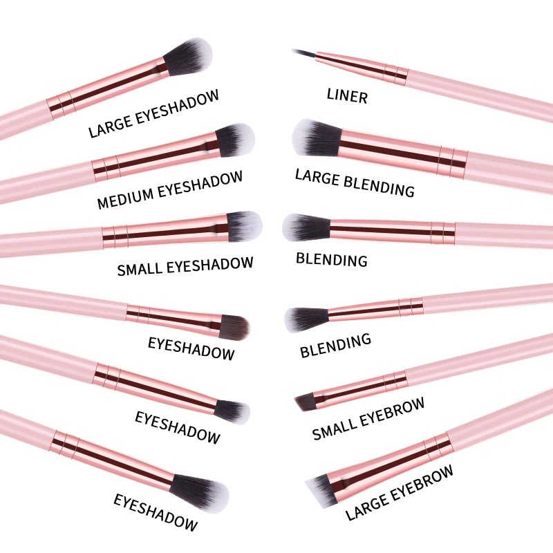 MSQ Eye Makeup Brushes Set with Soft Synthetic Hairs & Real Wood Handle for Eyeshadow, Eyebrow, Eyeliner, Blending (Pink), 12pcs - Image 2