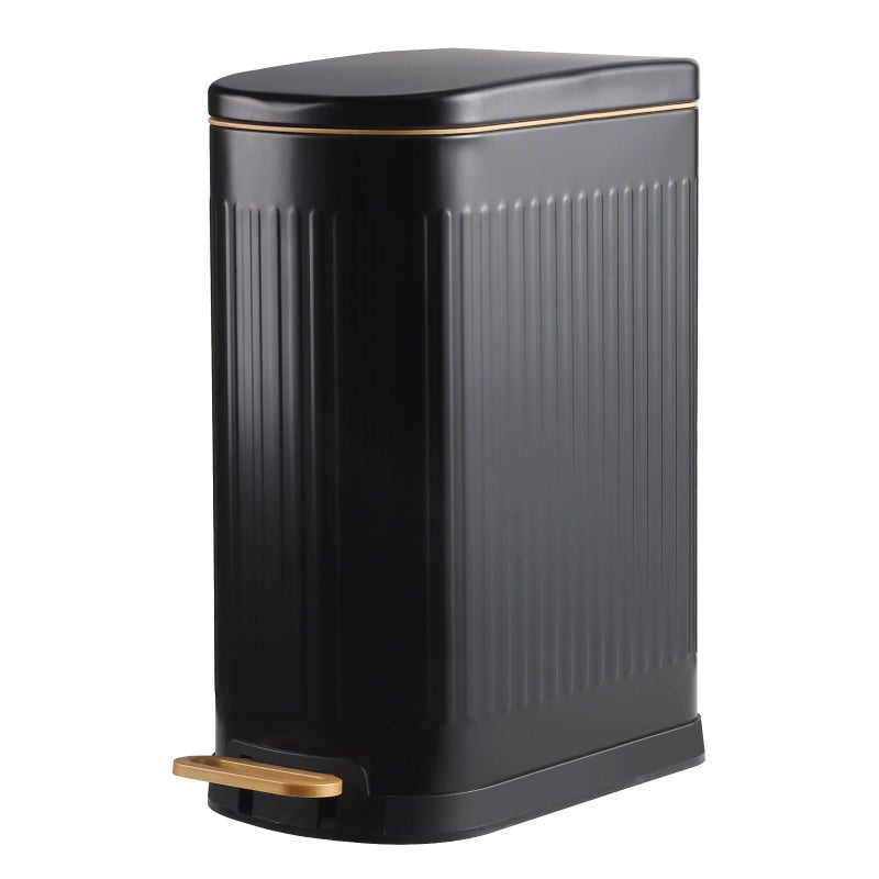 SYNCVIBE Slim Bathroom Trash Can with Lid Stainless Steel Garbage Can Soft Close Step Trash Bin with Removable Inner Bucket for Bedroom, Office, Kitchen (Matt Black, 3.5 Gallons) - Image 1