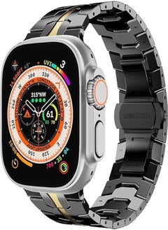 Fekra Stainless Steel Band for Apple Watch Ultra Band 49mm 45mm 44mm 42mm, Metal Strap with Folding Clasp for Apple Watch Series 9 8 7 6 5 4 for Men