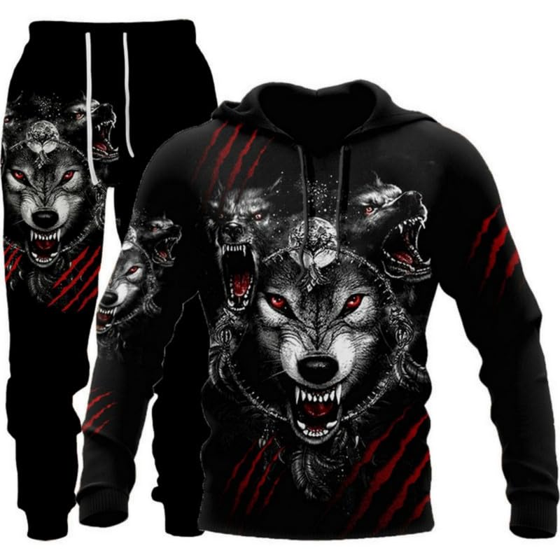 prigridche Hoodies Sweat Pants Set Men,Animal 3D Hoodie Unisex 3D Print Design Pullover For Men And Women Black Size S-6XL - Image 1