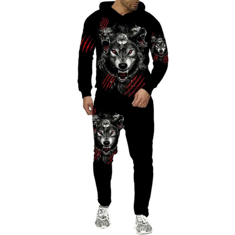 prigridche Hoodies Sweat Pants Set Men,Animal 3D Hoodie Unisex 3D Print Design Pullover For Men And Women Black Size S-6XL - Image 2