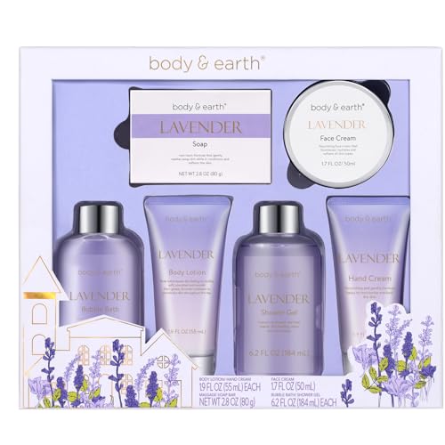 BODY & EARTH Spa Gifts for Women, Lavender Gift Set, Body & Earth 6 Pcs Bath Gift Sets, Self Care Gifts, Birthday Gifts for Women, Relaxing Spa Set,Christmas Gifts