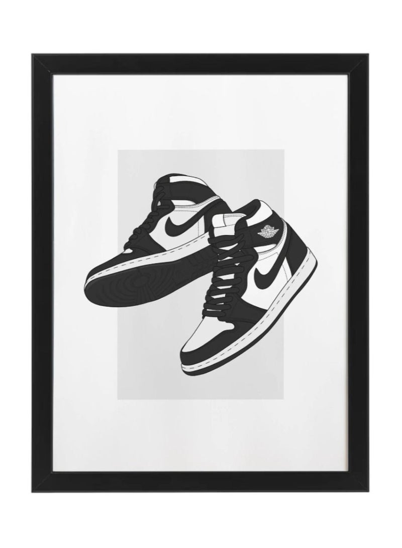 Boomah Accessories Nike Air Jordan 1 Black and White Sneaker Poster with Frame 30x40cm