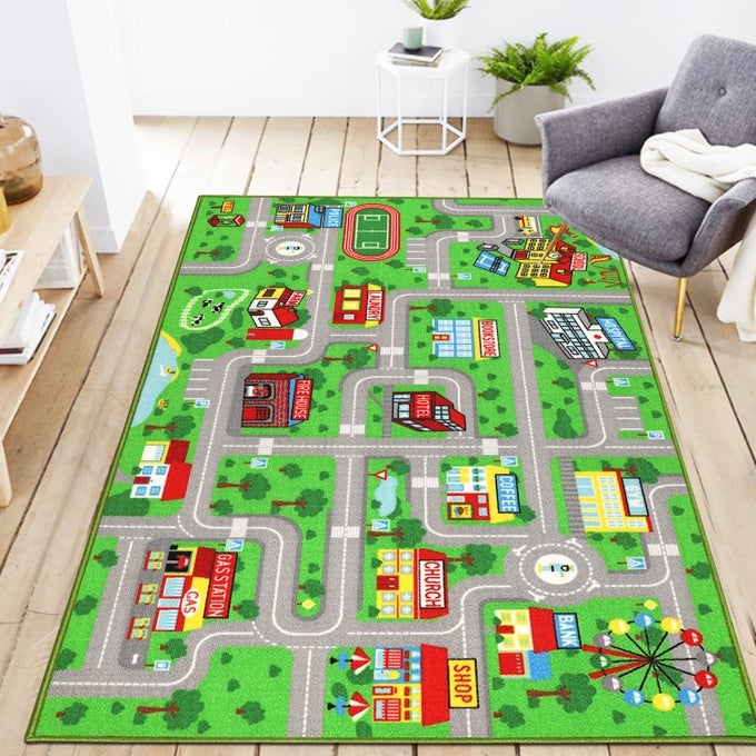 KIDS PLAYROOM RUG CITY LIFE PLAYMAT KIDS RUG FOR HOT WHEELS CAR 52X33 CITY MAP TRAFFIC ROAD LEARNING EDUCATIONAL AREA RUG CARPET FOR CHILDREN BEDROOM NURSERY ROOM GAME