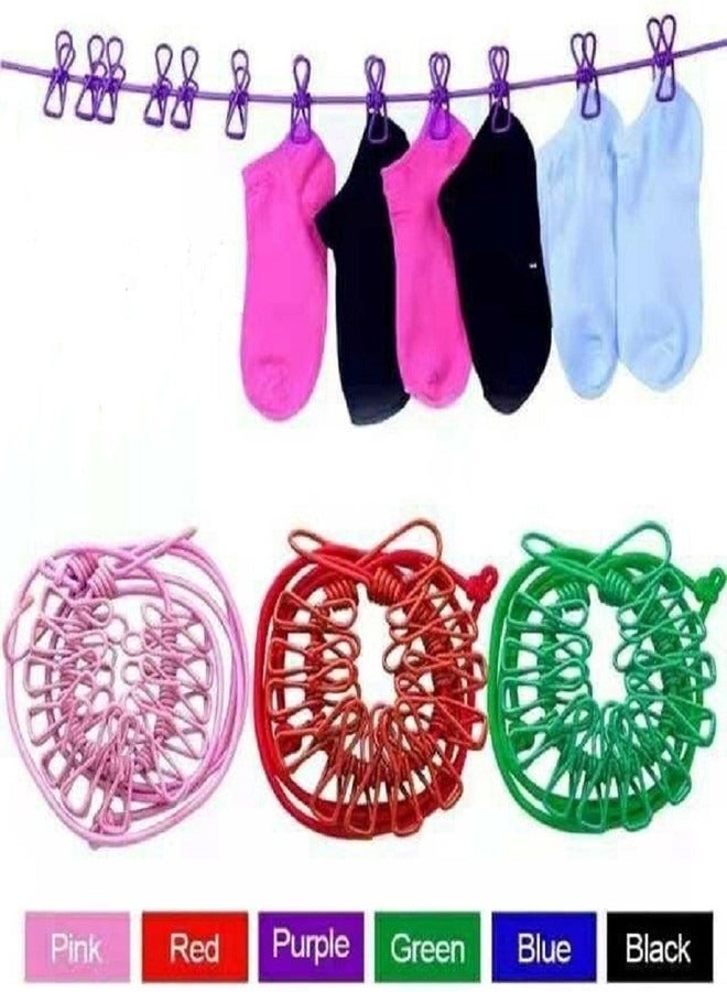 Marrkhor Portable Clothesline with 12 Clips, 6 Feet Windproof Washing Line Stretchy Laundry Clothes Line for Backyard Hotel Travel Camping Indoor Outdoor, 3-Piece (Multicolour) - Image 1