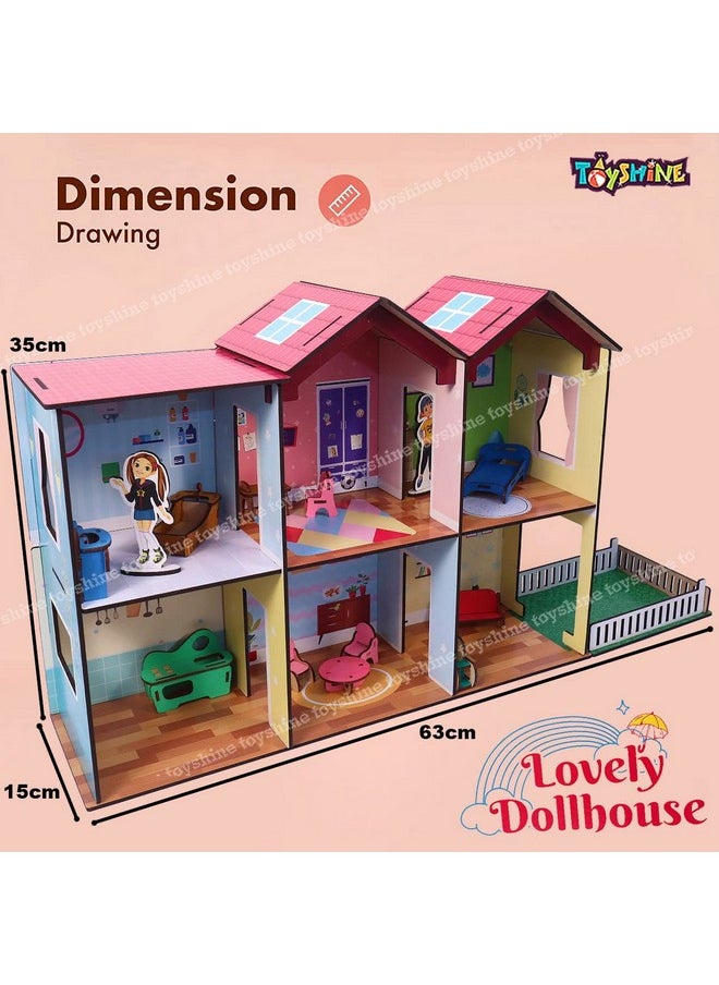Toyshine Toyshine Big Size Wooden DIY Doll House for Kids with Furniture, Dolls, Side Garden and Much More! Play House Learning Toy for Girls Boys 3 4 5 6 7 Year Old Birthday Gift Dollhouse  - Image 3