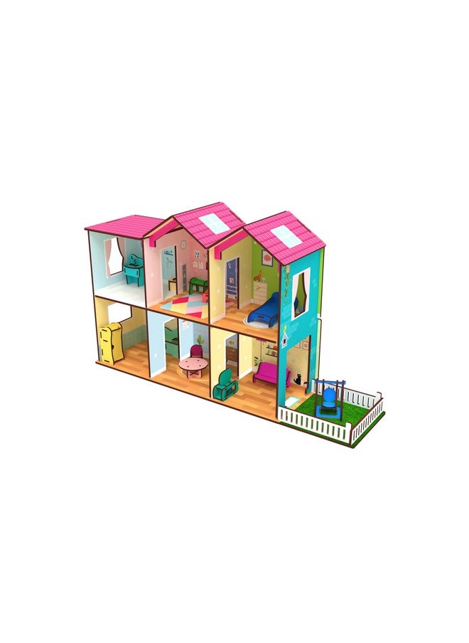 Toyshine Toyshine Big Size Wooden DIY Doll House for Kids with Furniture, Dolls, Side Garden and Much More! Play House Learning Toy for Girls Boys 3 4 5 6 7 Year Old Birthday Gift Dollhouse  - Image 5