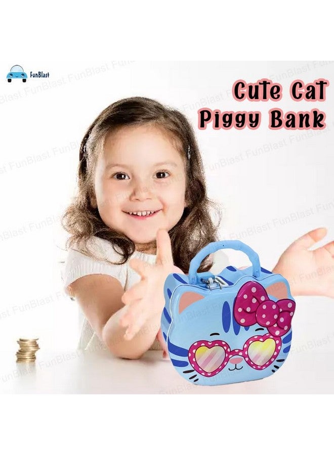 FunBlast Coin Box for Girls - Cute Cat Design Piggy Bank with Lock & Key, Money Saving Metal Coin Bank, Gullak for Kids, Girls, Kids, Birthday Return Gifts for Kids (Blue) - Image 5