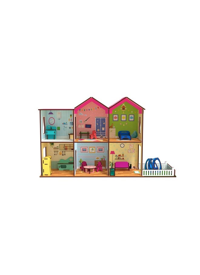 Toyshine Toyshine Big Size Wooden DIY Doll House for Kids with Furniture, Dolls, Side Garden and Much More! Play House Learning Toy for Girls Boys 3 4 5 6 7 Year Old Birthday Gift Dollhouse  - Image 4