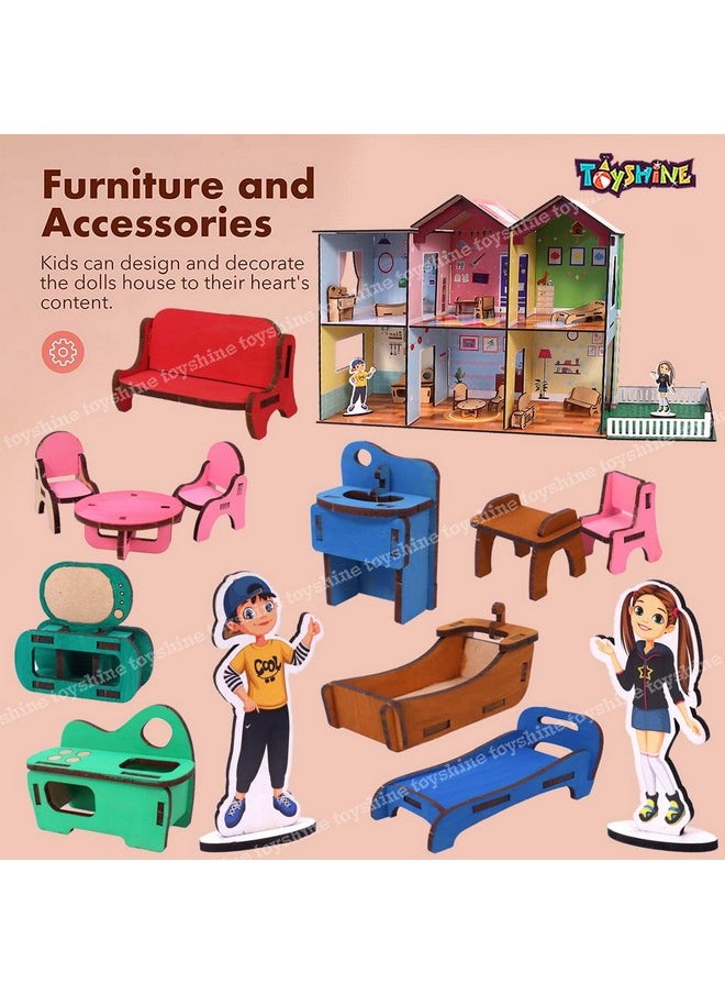 Toyshine Toyshine Big Size Wooden DIY Doll House for Kids with Furniture, Dolls, Side Garden and Much More! Play House Learning Toy for Girls Boys 3 4 5 6 7 Year Old Birthday Gift Dollhouse  - Image 2