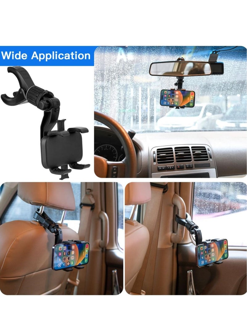 Captaintech 360° Rotating Rearview Mirror Phone Holder for Car, Multifunctional Car Back Seat Headrest Universal Phone Mount Stand, Compatible with All Smartphones - Image 2