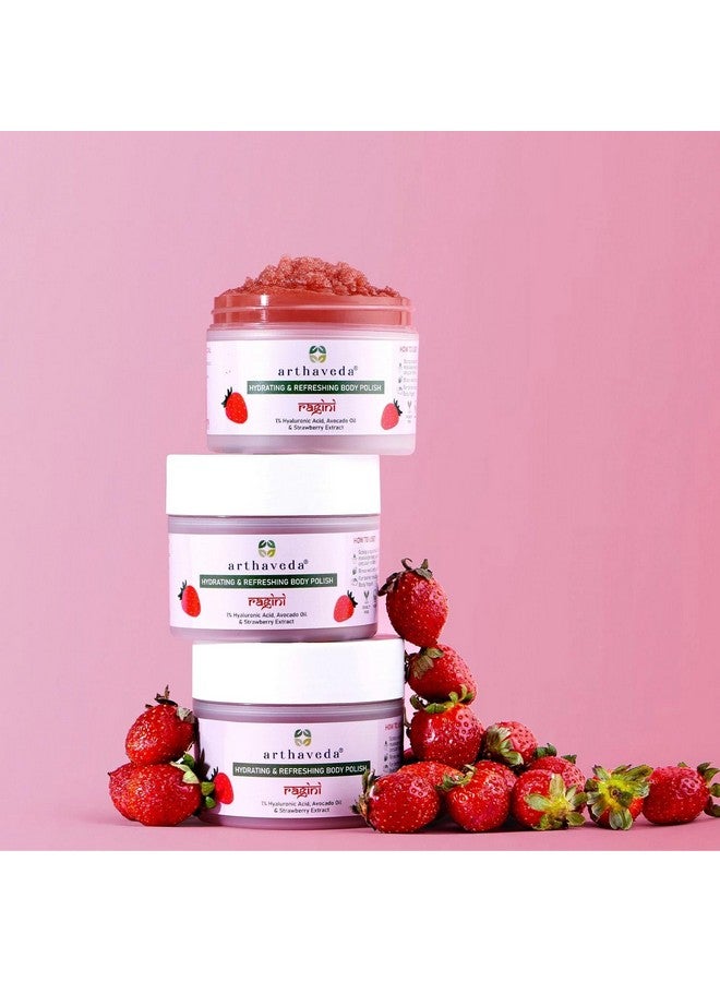 Arthaveda Hydrating Body Polish (Ragini) with 1% Hyaluronic Acid, Sea Salt, Avocado Oil & Strawberry Extract is your go-to for Tan Removal & Skin Refreshment with Deep Hydration I 200 g - Image 1