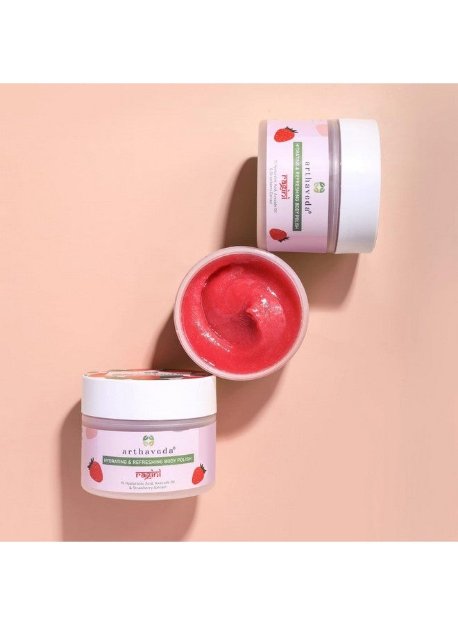 Arthaveda Hydrating Body Polish (Ragini) with 1% Hyaluronic Acid, Sea Salt, Avocado Oil & Strawberry Extract is your go-to for Tan Removal & Skin Refreshment with Deep Hydration I 200 g - Image 5