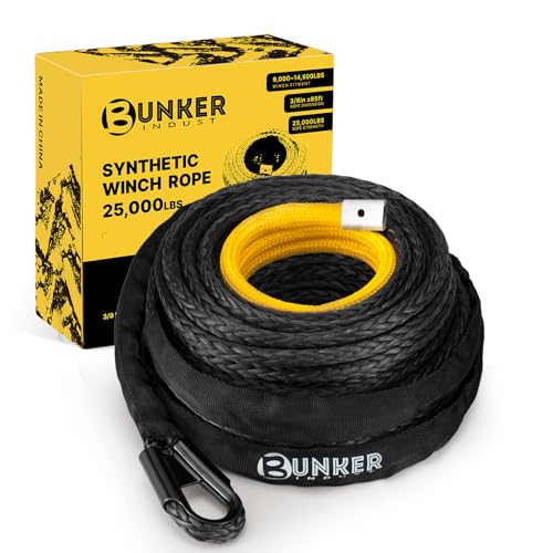 BUNKER INDUST Synthetic Winch Rope 3/8" x 85', 25000 Ibs Winch Cable Replacement with Protective Sleeve for Recovery Off Road ATV UTV SUV Truck,1 Pcs Black Winch Line - Image 1