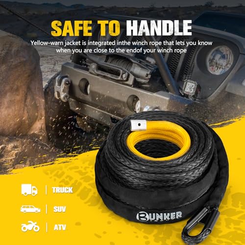 BUNKER INDUST Synthetic Winch Rope 3/8" x 85', 25000 Ibs Winch Cable Replacement with Protective Sleeve for Recovery Off Road ATV UTV SUV Truck,1 Pcs Black Winch Line - Image 4
