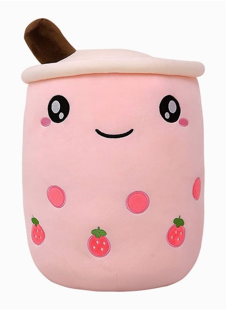 Milk Tea Cup Stuffed Boba Food Shaped Plush Toy for Kids Pink Strawberry 9.4In - Image 1