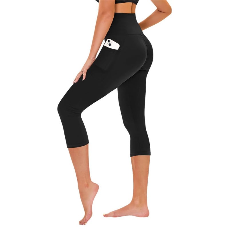 TNNZEET Capri Leggings for Women - Tummy Control Black Leggings with Pockets High Waisted Yoga Pants Workout Cycling Leggings - Image 1