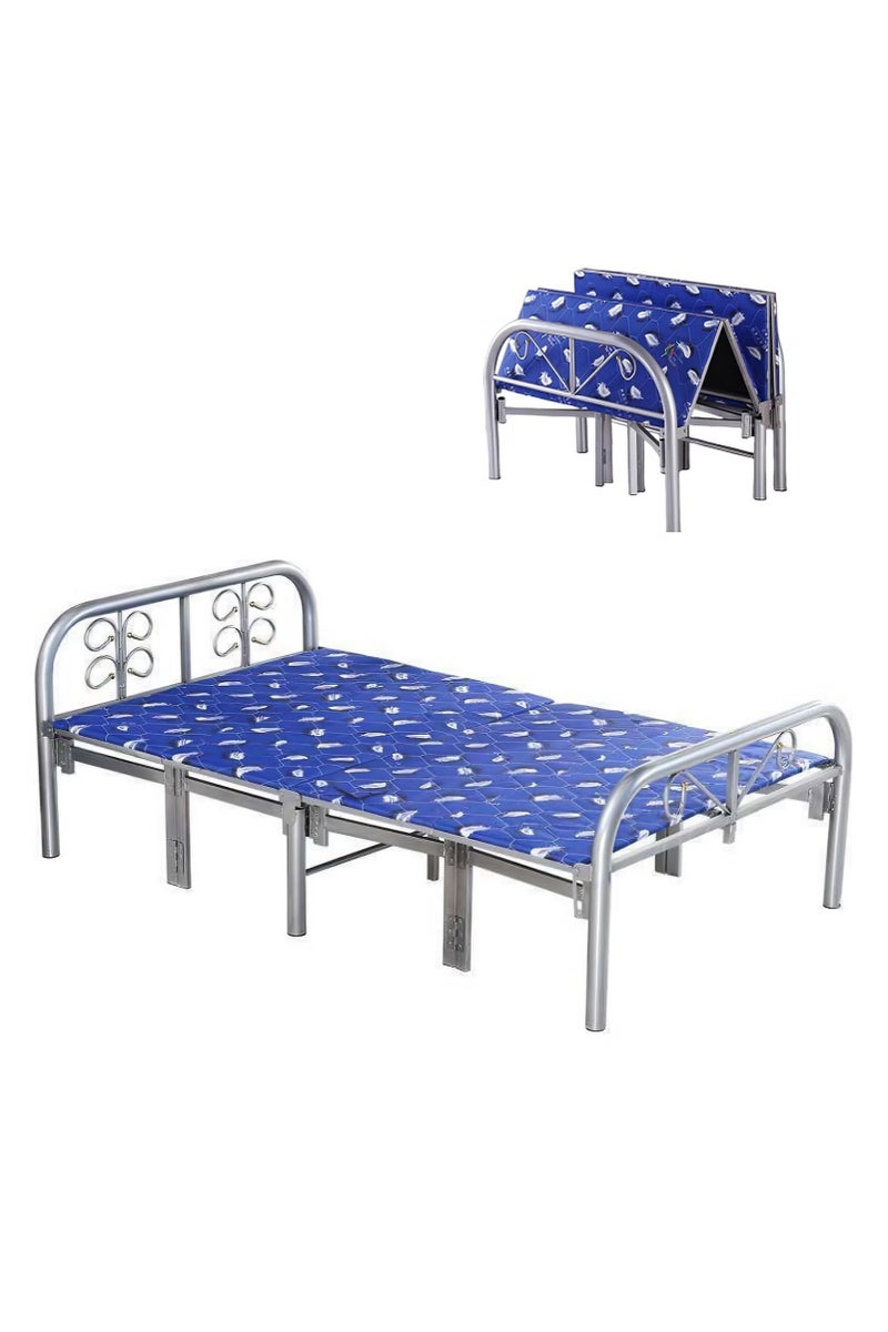 سرير فردي قابل للطي ومنصة معدنية من الفولاذ عالي التحمل مقاس 190 × 90 سم، إطار سرير محمول مع إعداد مجاني للأدوات، أزرق - Image 1