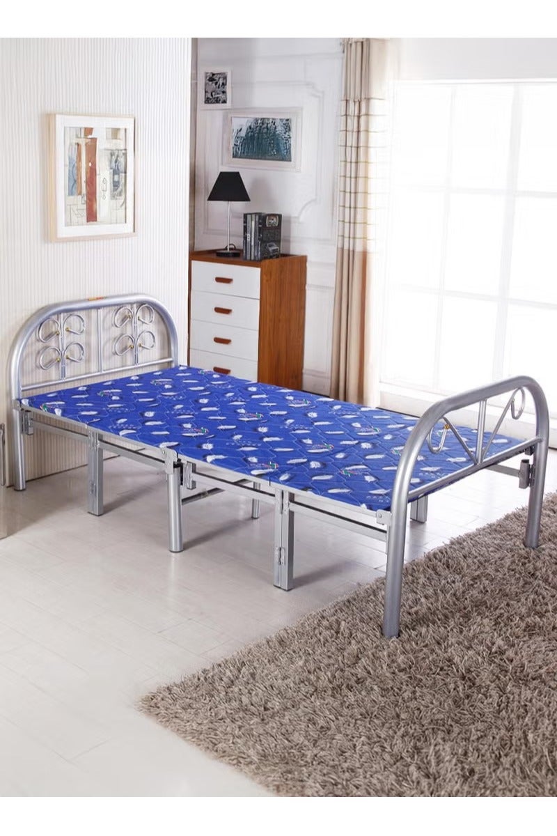 سرير فردي قابل للطي ومنصة معدنية من الفولاذ عالي التحمل مقاس 190 × 90 سم، إطار سرير محمول مع إعداد مجاني للأدوات، أزرق - Image 3