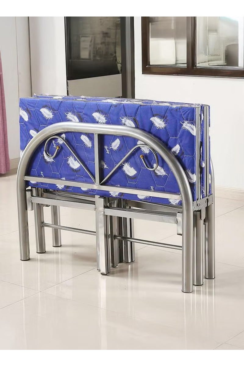 سرير فردي قابل للطي ومنصة معدنية من الفولاذ عالي التحمل مقاس 190 × 90 سم، إطار سرير محمول مع إعداد مجاني للأدوات، أزرق - Image 4