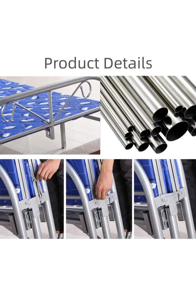 سرير فردي قابل للطي ومنصة معدنية من الفولاذ عالي التحمل مقاس 190 × 90 سم، إطار سرير محمول مع إعداد مجاني للأدوات، أزرق - Image 5