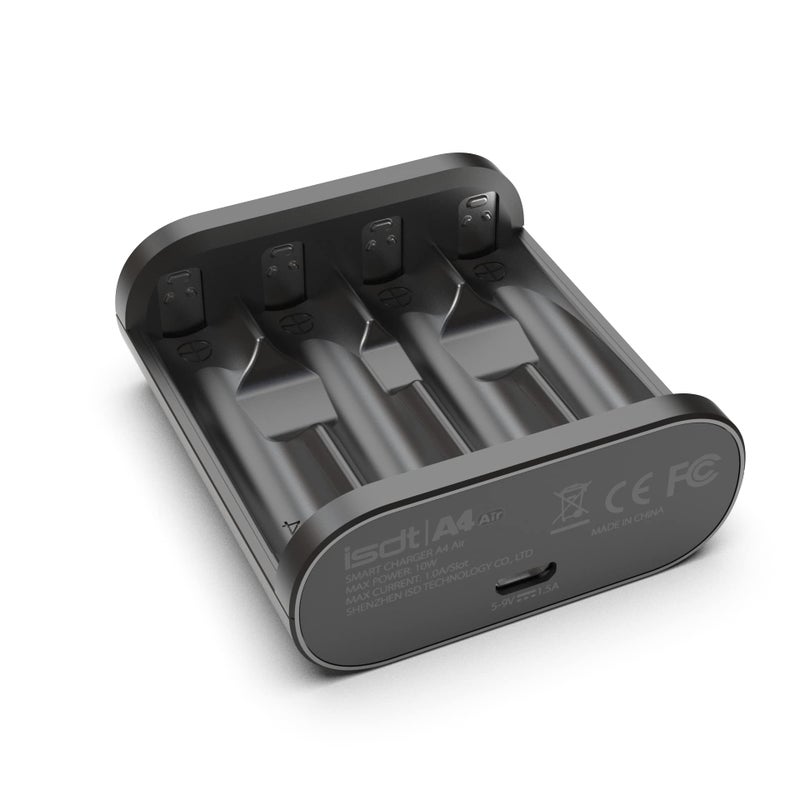 ISDT Battery Charger AA AAA Rechargeable Batteries 4-Bay Portable Smart Charger Fast Charging USB Input Port for 1.2V NiMH NiCd 1.5V Li-lon LiFePO4 Batteries with Bluetooth APP Connection (Black) - Image 4