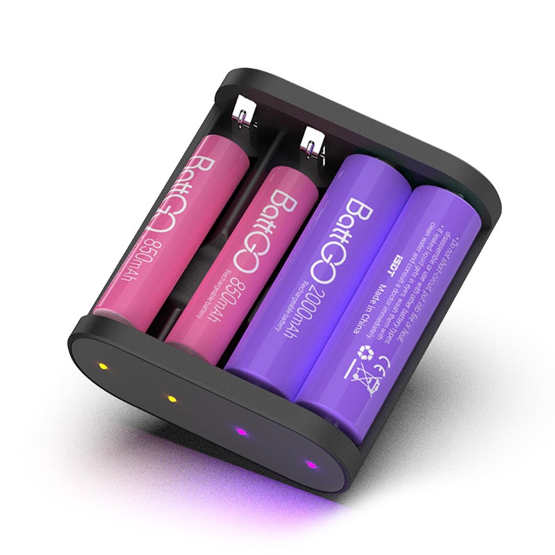 ISDT Battery Charger AA AAA Rechargeable Batteries 4-Bay Portable Smart Charger Fast Charging USB Input Port for 1.2V NiMH NiCd 1.5V Li-lon LiFePO4 Batteries with Bluetooth APP Connection (Black) - Image 1