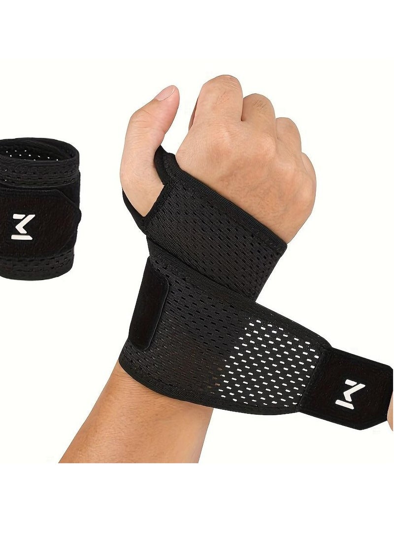 DURKU Elastic Wrist Support with Strap, Wrist Brace Basic Sport Slim Carpal Tunnel Support, Wrist Compression Wrap Adjustable Wrist Strap Relieves Wrist Pain, Tendonitis (Black)  - Image 1