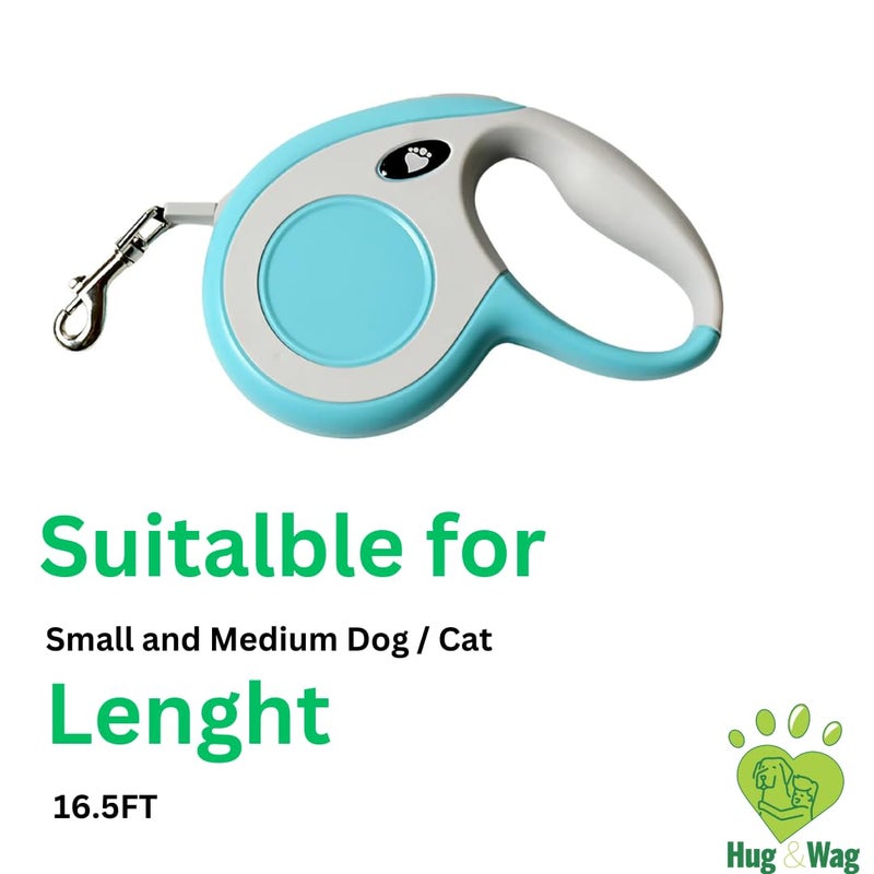 Healing Leaf Hug&Wag's Retractable Dog Leash | Heavy Duty Leash for Pets with 360° Tangle Free Design| Strong Nylon Tape, Anti-Slip Handle,One-Click Brake Pause |Small&Medium (5m Blue) 16.5ft (Pink Colour) - Image 4