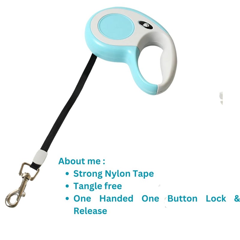 Healing Leaf Hug&Wag's Retractable Dog Leash | Heavy Duty Leash for Pets with 360° Tangle Free Design| Strong Nylon Tape, Anti-Slip Handle,One-Click Brake Pause |Small&Medium (5m Blue) 16.5ft (Pink Colour) - Image 3