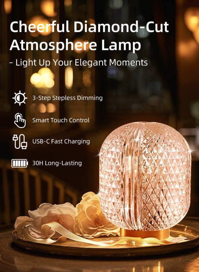OSGONA Touch Control Night Light, Diamond-Cut Ambient Lamp, Portable Cordless Table Lamp, 3-Color Stepless Dimming, USB-C Fast Charging 30H Battery Life, Acrylic & Aluminum, For Living Room, Kids Room, Office & More  - Image 1