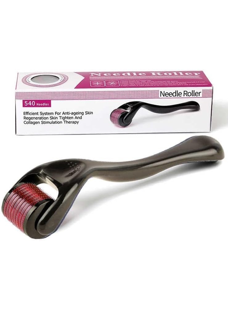 Derma Roller 540-Piece Needles For The Treatment Of Wrinkles, Hair Loss And Baldness Black/Pink - Image 1