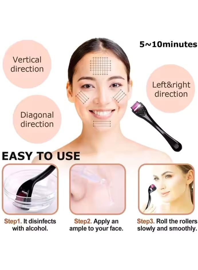 Derma Roller 540-Piece Needles For The Treatment Of Wrinkles, Hair Loss And Baldness Black/Pink - Image 5
