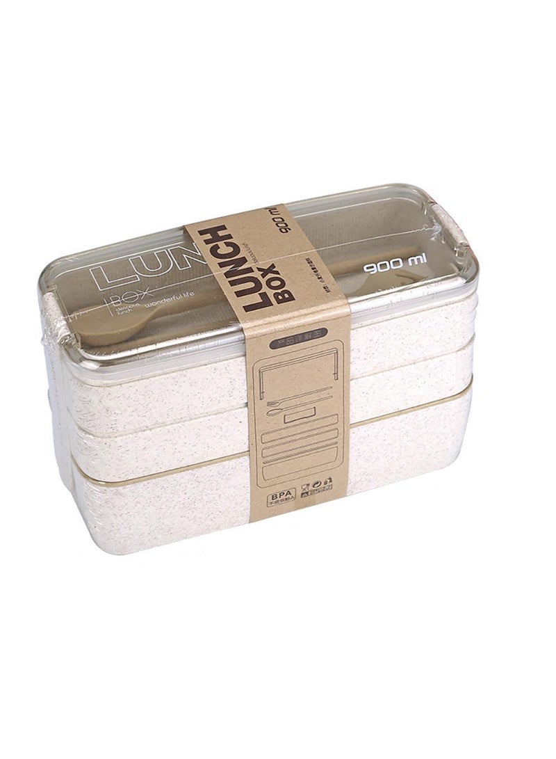 Sweet seven Bento Lunch Box for Kids - Leakproof Bento Box for Adults, 3-In-1 Meal Prep Container, Dishwasher Safe Asian Food Prep Container with   - Japanese Style, Beige Color - Image 1