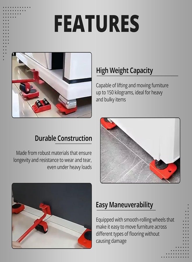 MANTHUMI Furniture Lifter/Shifter Tool - 4 Pcs 3.9"x3.15" Slides Kit, Move Roller Tools Max Up for 150KG/331LBS, 360 Degree Rotatable Pads, Easily Redesign and Rearrange (Pack of 1) - Image 3