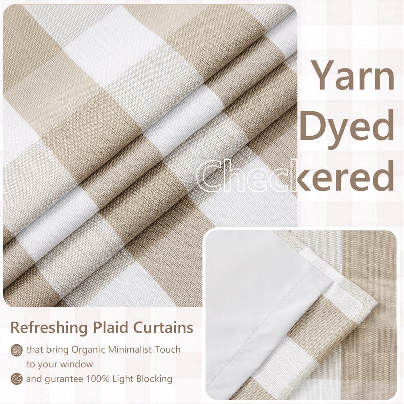 Amzdecor Buffalo Check Plaid Full Blackout Window Curtains 84 Inches Long for Bedroom Noise Reducing Total Room Darkening Grommet Drapes,Vintage Farmhouse Window Treatment,2 Panels,52"x84",Beige/White - Image 5