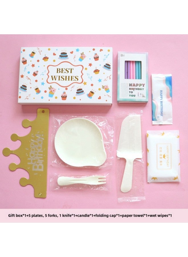 Birthday Dinner Plate Cake Tableware Food Grade Plastic Dinner Plate Disposable Paper Plate Candle Wet Wipes Four-in-one-Color:Luxurious White Water Droplets For Five People - Image 1