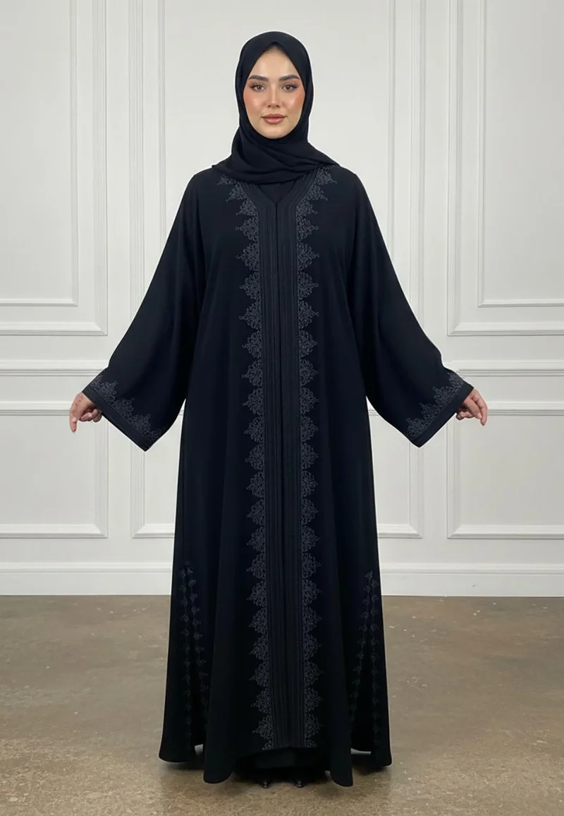 Nukhbaa Baroque Embroidered Abaya | Nida Fabric-913